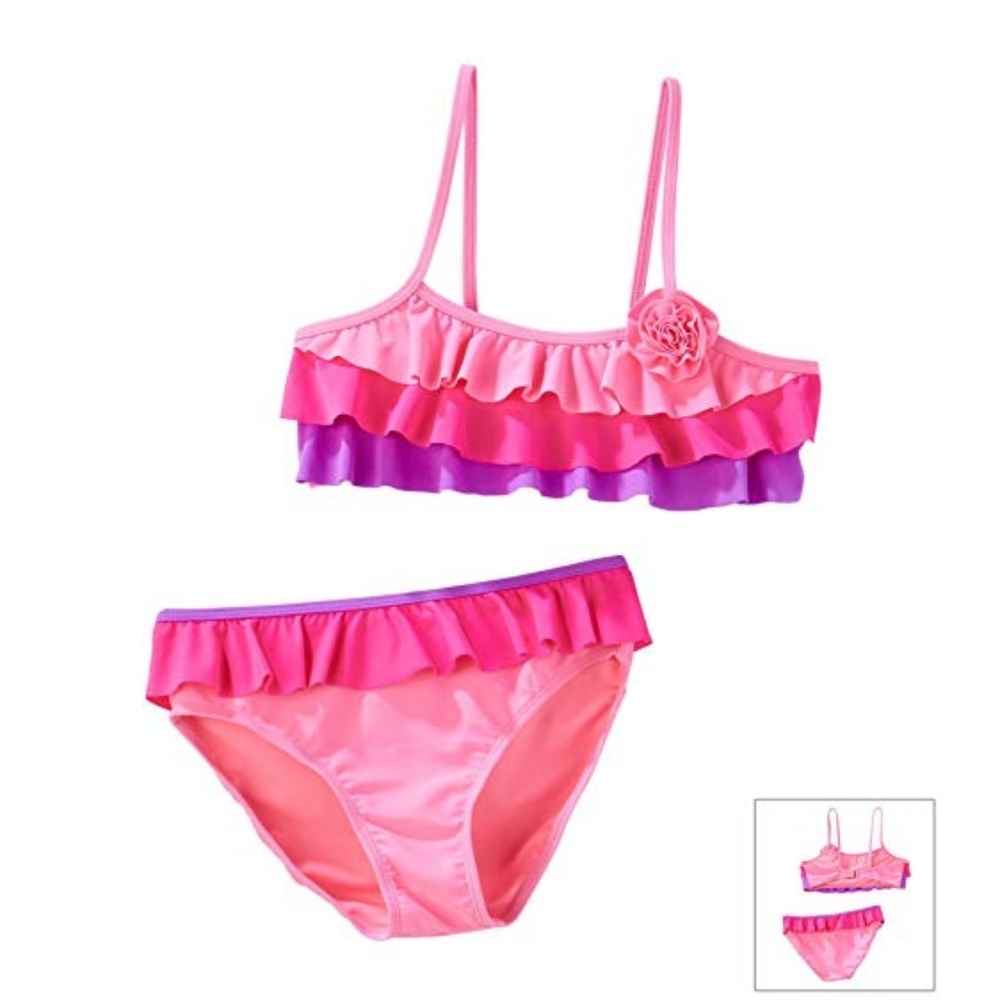 Mambo pink ruffled girls bikini